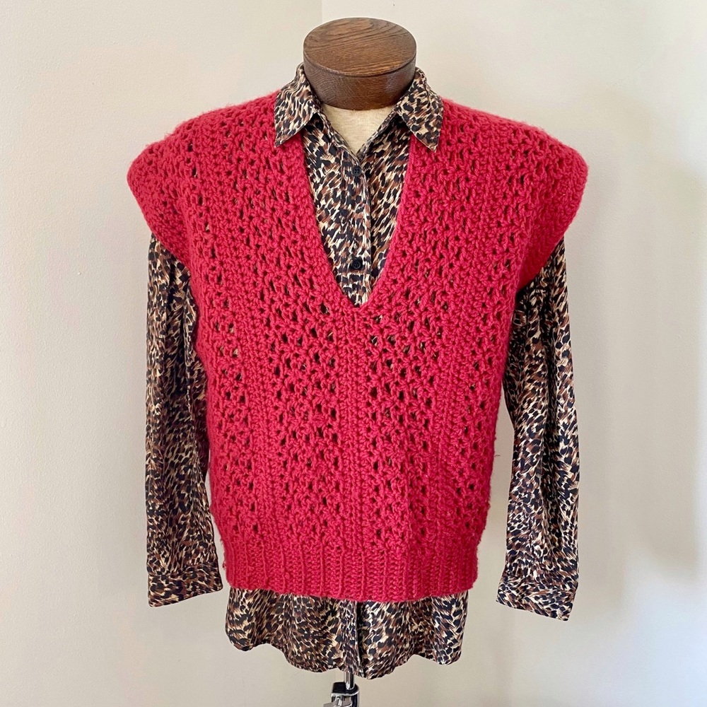 Vintage Handmade Red Open Knit Sweater Vest